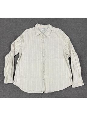 ORVIS Mens XL Linen Striped Button Up Shirt Beige Classic Collection Beach Sprin